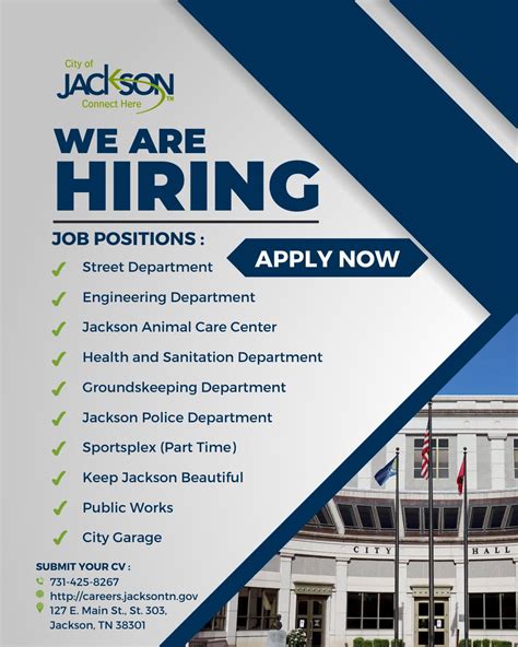 Top industries in <strong>Jackson</strong> include Government, Manufacturing, Health Services, Education, and Trade, Transportation, and Utilities. . City of jackson tn jobs